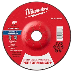 Milwaukee 49-94-0623 6" x 1/4" x 7/8" Performance+ Metal Grinding Wheel - Type 27