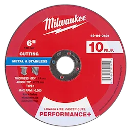 Milwaukee 49-94-0121 6" x .045" x 7/8" Performance+ Metal Cut Off Wheel - Type 1