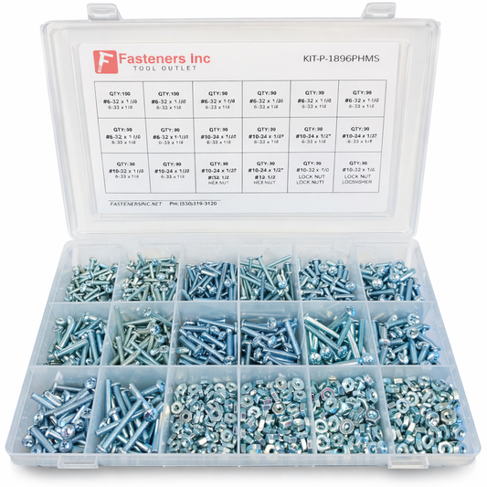 1896 PCS Phillips Pan Head Machine Screw Assortment w/ Nuts Flats & Lock Washers