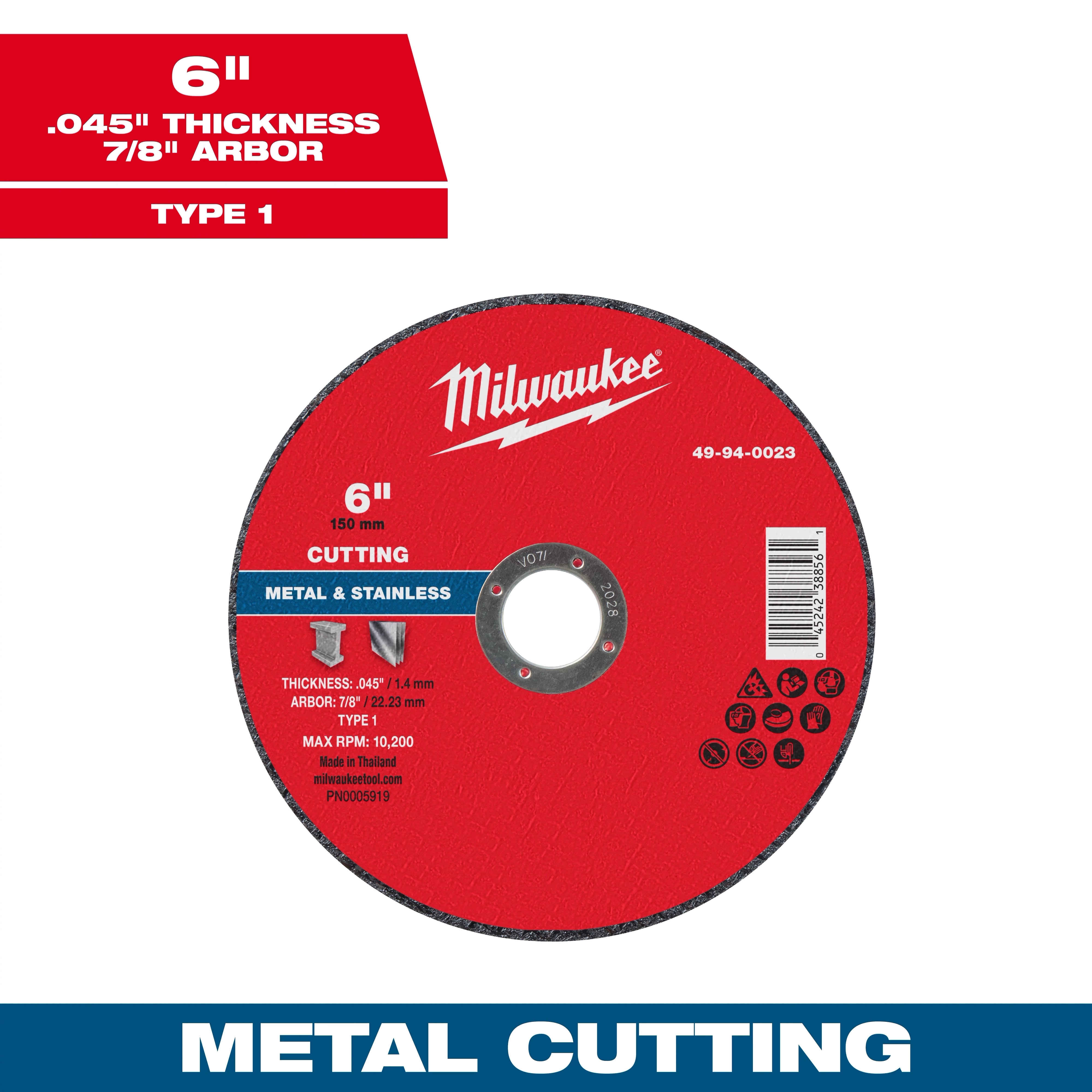 Milwaukee 49-94-0023 6" x .045" x 7/8" Metal Cut Off Wheel - Type 1