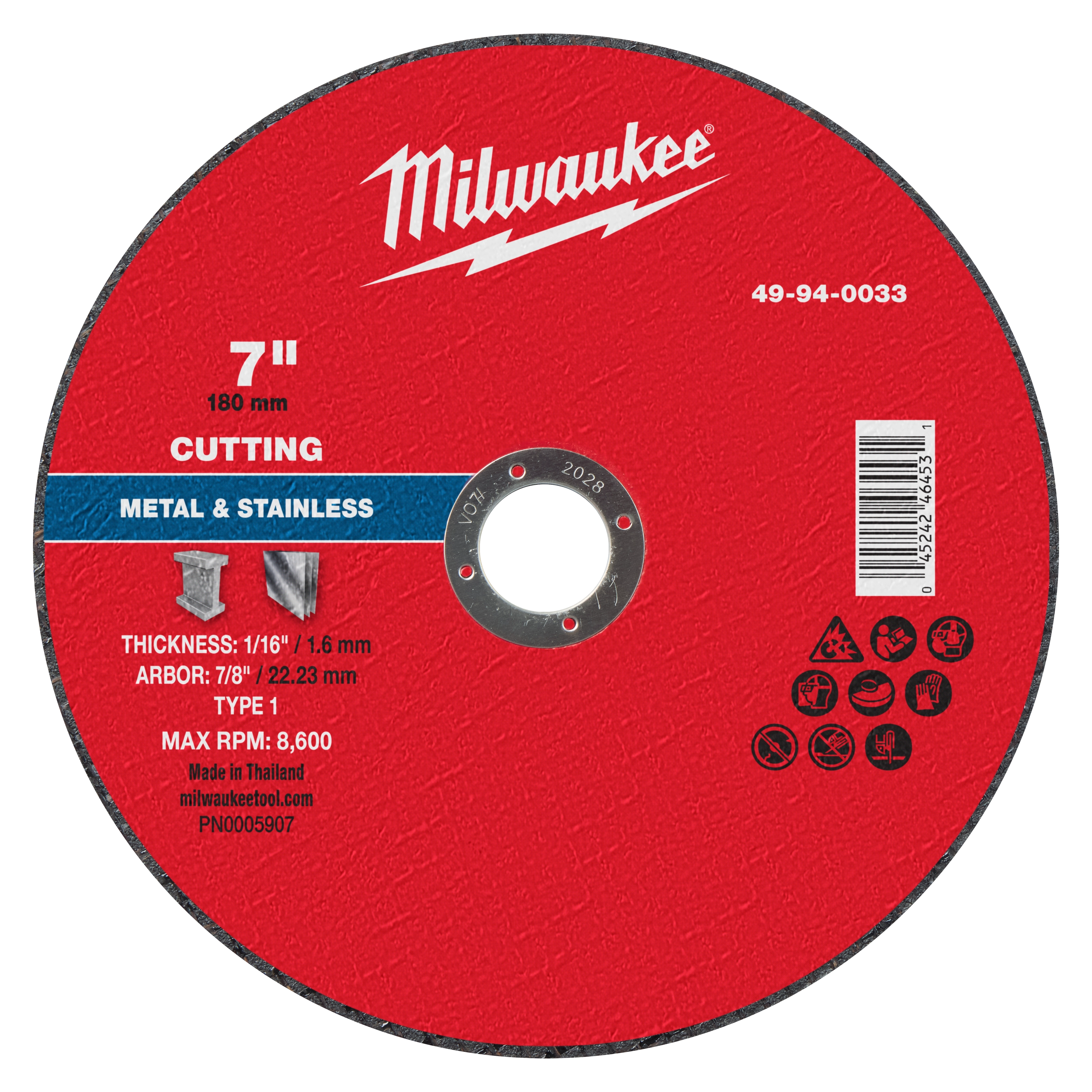 Milwaukee 49-94-0033 7" x 1/16" x 7/8" Metal Cut Off Wheel - Type 1