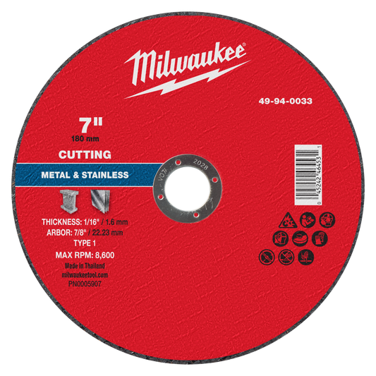 Milwaukee 49-94-0033 7" x 1/16" x 7/8" Metal Cut Off Wheel - Type 1