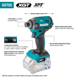 Makita GDT02D 40V max XGT® Brushless Cordless 4‑Speed Impact Driver Kit (2.5Ah)