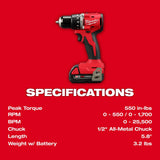 Milwaukee 3602-21P M18 Compact Brushless 1/2" Hammer Drill/Driver Kit