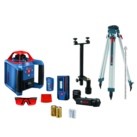 Bosch, GRL900-20HVK, Rotary Laser Kit, 1000 ft Range; ±1/8 in. Accuracy, Electronic Self-Leveling, Includes Tripod; Remote Control, Wall Mount