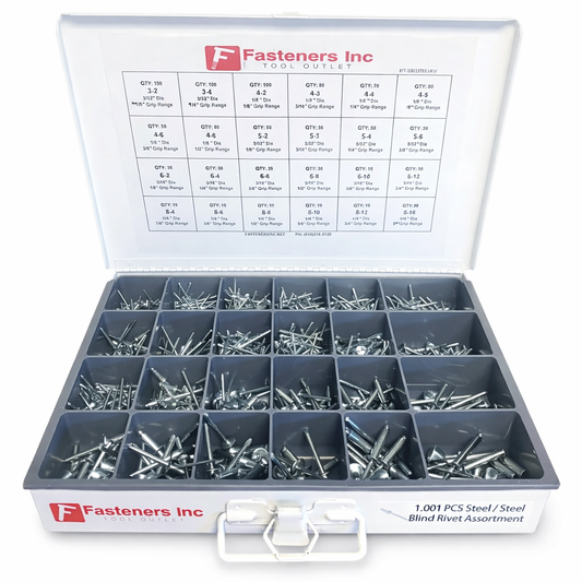 1,001 PCS Steel Blind Dome Head Pop Rivet Assortment Kit