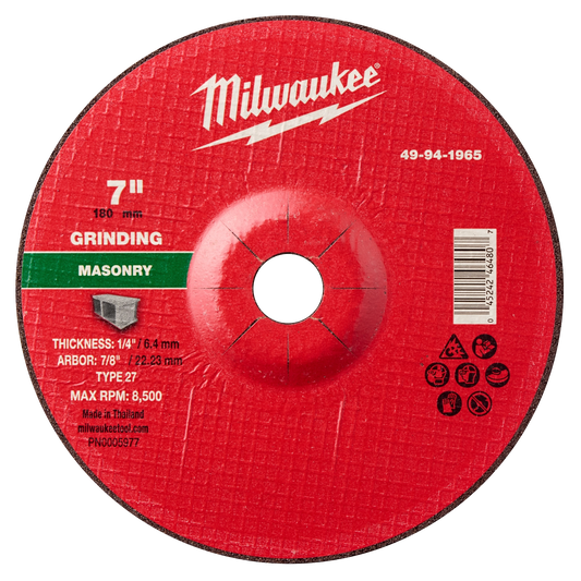 Milwaukee 49-94-1965 7" x 1/4" x 7/8" Masonry Grinding Wheel - Type 27