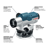 Bosch, GOL 32CK, Optical Level, 32x Magnification, ±1/16 in at 100 ft, 400 ft Range, Magnetically Dampened Compensator