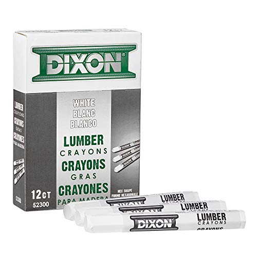 Dixon 52300 Industrial Lumber Marking Crayons, 4.5" x 1/2" Hex, White, 12 Per Box