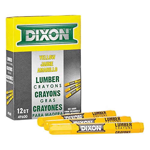 Dixon 49600 Industrial Lumber Marking Crayons, 4.5" x 1/2" Hex, Yellow, 12 Per Box