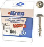 Kreg SML-C1-500 Zinc Pocket Screws, 1 Inch #8 Coarse Thread, Maxi-Loc Head (500 Count)