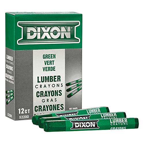 Dixon 52200 Industrial Lumber Marking Crayons, 4.5" x 1/2" Hex, Green, 12 Per Box