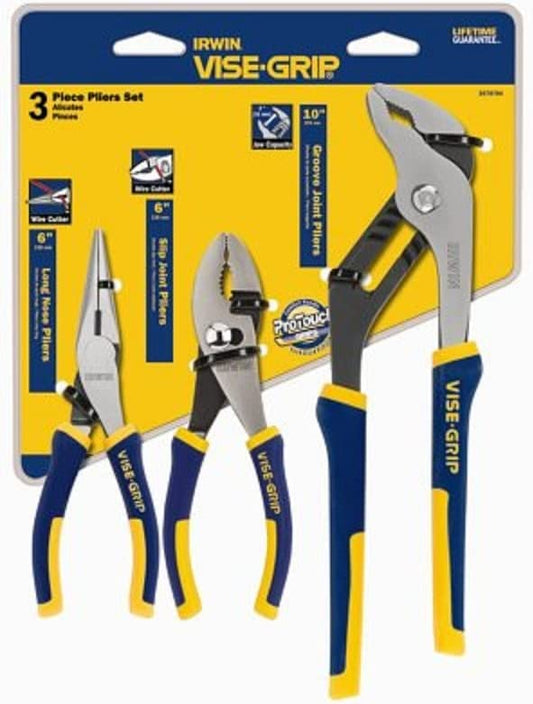 IRWIN, 2078704, Pliers Set, 3-Piece, Groove Joint; 6 in Slip-Joint, 6 in Long Nose, Nickel Chromium Steel