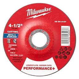 Milwaukee 49-94-0107 4-1/2" x .045" x 7/8" Performance+ Metal Cut Off Wheel - Type 27