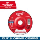 Milwaukee 49-94-0913 5" x 1/8" x 7/8" Performance+ Dual Metal Cut & Grind Wheel - Type 27