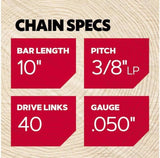Oregon S40 AdvanceCut Chainsaw/Pole Saw Chain for 10-Inch Bar, 40 Drive Links, Low-kickback, Fits Echo, Sun Joe, Greenworks and more, Brown/a