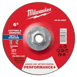 Milwaukee 49-94-0927 6" x 1/8" x 5/8"-11 Performance+ Dual Metal Cut & Grind Wheel - Type 27