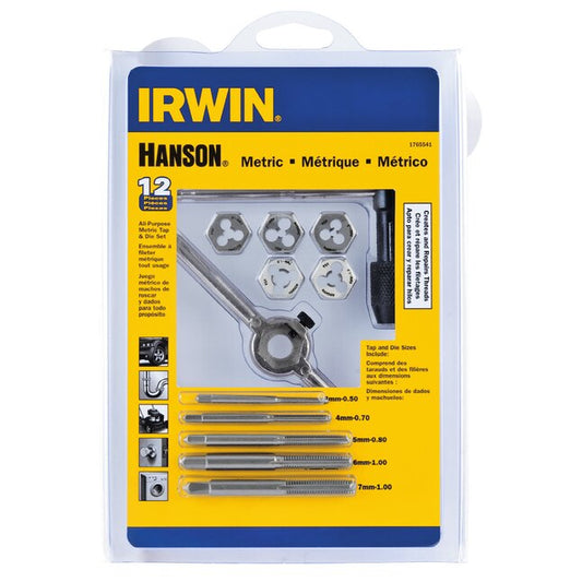 IRWIN, 1765541, Tap and Die Set, Metric, 3mm to 7mm, High-Carbon Steel, 12-Piece
