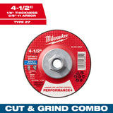 Milwaukee 49-94-0907 4-1/2" x 1/8" x 5/8-11" Performance+ Dual Metal Cut & Grind Wheel - Type 27