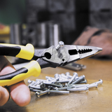 Klein Tools, J2078CR, Long-Nose Pliers, 8-5/8 in Length, Induction Hardened Steel, Crimper, Yellow/Black Handles