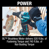 Makita XWT18Z 18V LXTÂ® Lithiumâ€‘Ion Brushless Cordless 4â€‘Speed Midâ€‘Torque 1/2" Sq. Drive Impact Wrench w/ Detent Anvil, Tool Only
