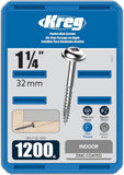 Kreg SML-F125-1200 Zinc Pocket Screws, 1 1/4 Inch, #7 Fine Thread, Maxi-Loc Head (1200 Count)