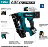 Makita XNB06Z 18V LXT® Lithium‑Ion Brushless Cordless 2‑1/2” Angled Finish Nailer, 16 Ga., Tool Only
