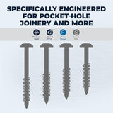Kreg SML-F125-250 Zinc Pocket Screws, 1 1/4 Inch, #7 Fine Thread, Maxi-Loc Head (250 Count)
