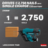 Makita XNB06Z 18V LXT® Lithium‑Ion Brushless Cordless 2‑1/2” Angled Finish Nailer, 16 Ga., Tool Only