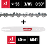 Oregon 16-Inch Replacement Chainsaw Bar and AdvanceCut Chainsaw Chain Combo, 56 Drive Links, 3/8" Pitch, .050" Gauge, Low Vibration (27857)