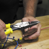 Klein Tools, J2078CR, Long-Nose Pliers, 8-5/8 in Length, Induction Hardened Steel, Crimper, Yellow/Black Handles