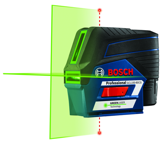 Bosch, GCL100-80CG, Cross-Line Laser, 12 V, Green Beam, 100 ft Range, ±1/8 in Accuracy, Smart Pendulum System