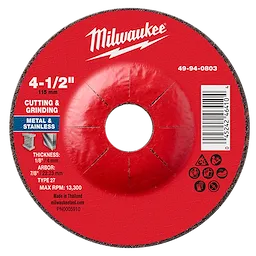 Milwaukee 49-94-0803 4-1/2" x 1/8" x 7/8" Dual Metal Cut & Grind Wheel - Type 27