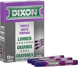 Dixon 49300 Industrial Lumber Marking Crayons, 4.5" x 1/2" Hex, Purple, 12 Per Box