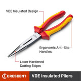 Crescent 8" VDE Insulated Long Nose Pliers