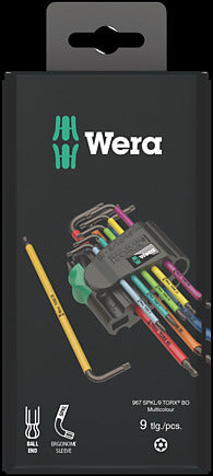WERA Tools 05073599001 967/9 TX BO Multicolor 1 SB L-key set for tamper-proof TORX screws, Black Laser, 9 pieces