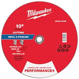 Milwaukee 49-94-0445 10" x 3/32" x 5/8" Performance+ Metal Cut Off Wheel - Type 1
