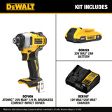 DEWALT, DCF809D1, Impact Driver, 1/4 in Drive, Brushless Motor, 20 V, 1717 in-lbs Torque, 2800 RPM