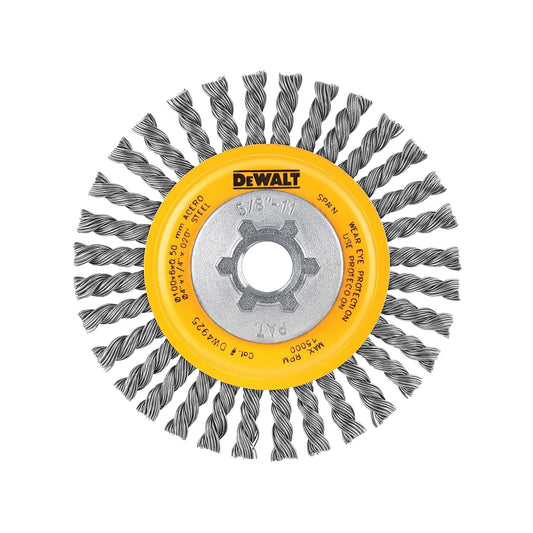DEWALT, DW4925B, Wire Wheel, 4 in; 5/8 in-11, 0.02 in Wire Diameter, Carbon Steel, 20000 RPM