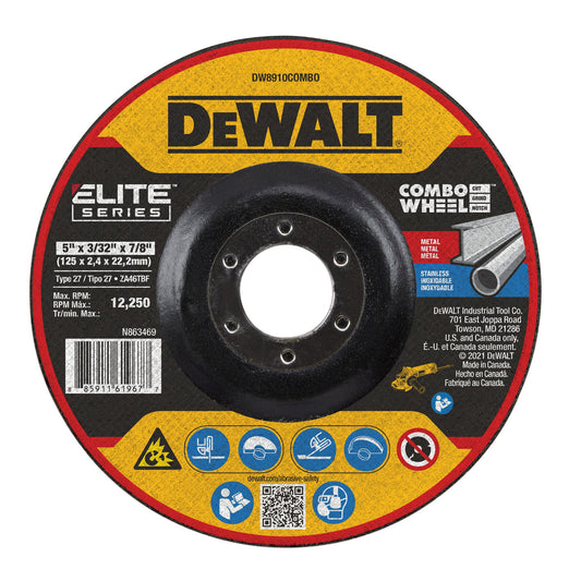 DEWALT, DW8910COMBO, Abrasive Cut-Off Blade, 5 in; 7/8 in Arbor, Coarse Grit, Ceramic