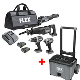 FLEX FXM404-2A Reciprocating Saw, Oscillating Multi-Tool, Drill Driver, and Impact Driver Kit + Free FS1108