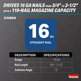 Makita XNB05Z 18V LXT® Lithium‑Ion Brushless Cordless 2‑1/2” Straight Finish Nailer, 16 Ga., Tool Only
