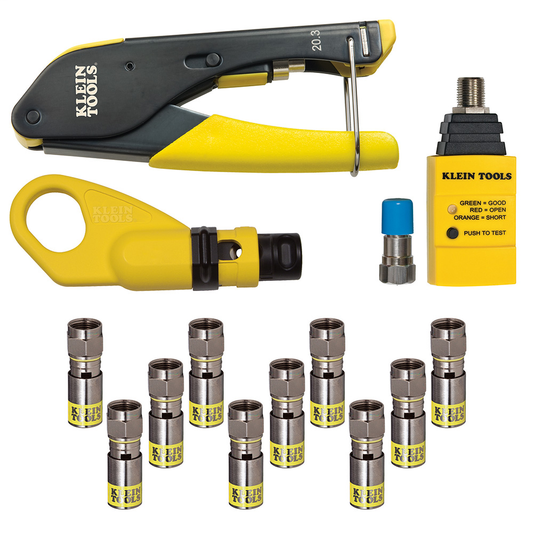 Klein Tools, VDV002818, Coax Installation & Test Kit, Universal F Compression Connectors, RG6; RG6-QS, Compact Crimper, Tester