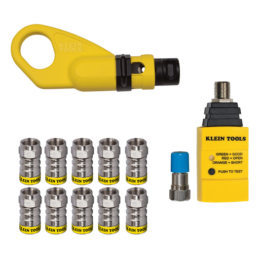 Klein Tools, VDV002820, Coax Cable Installation & Test Kit, RG6/RG6-QS, 10 Push-On F Connectors