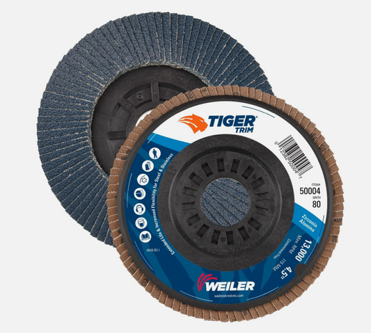 Weiler 50004 Tiger 7/8" Arbor, 4-1/2" Diameter, 80 Grit, Zirconium, Trimmable