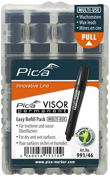 Pica 991/46 VISOR Luminescent Permanent Marker Refill, Black (4-Pack)