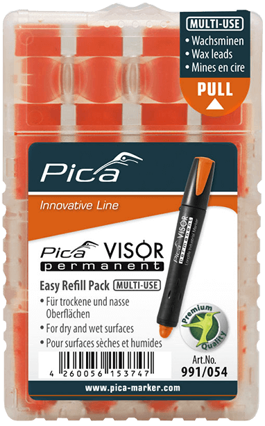 Pica 991/054 VISOR Luminescent Permanent Marker Refill, Orange (4-Pack)