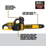 DEWALT, DCCS670X1, Chainsaw, 60V, 3 Ah, Brushless, 16 in, Cordless, Tool-Free Tensioning
