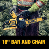 DEWALT, DCCS670X1, Chainsaw, 60V, 3 Ah, Brushless, 16 in, Cordless, Tool-Free Tensioning
