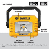 DEWALT, DCL077B, Cordless Work Light, 2,000 Lumen, Compact, 20V MAX Lithium Ion